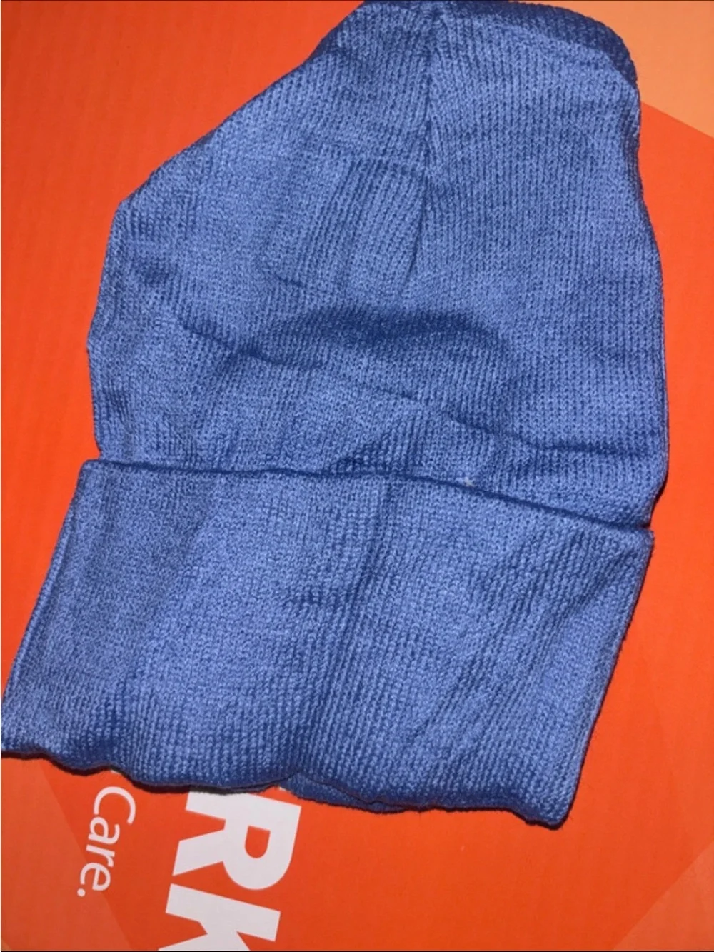 Kids Blue Knit Beanie with Smile Patch